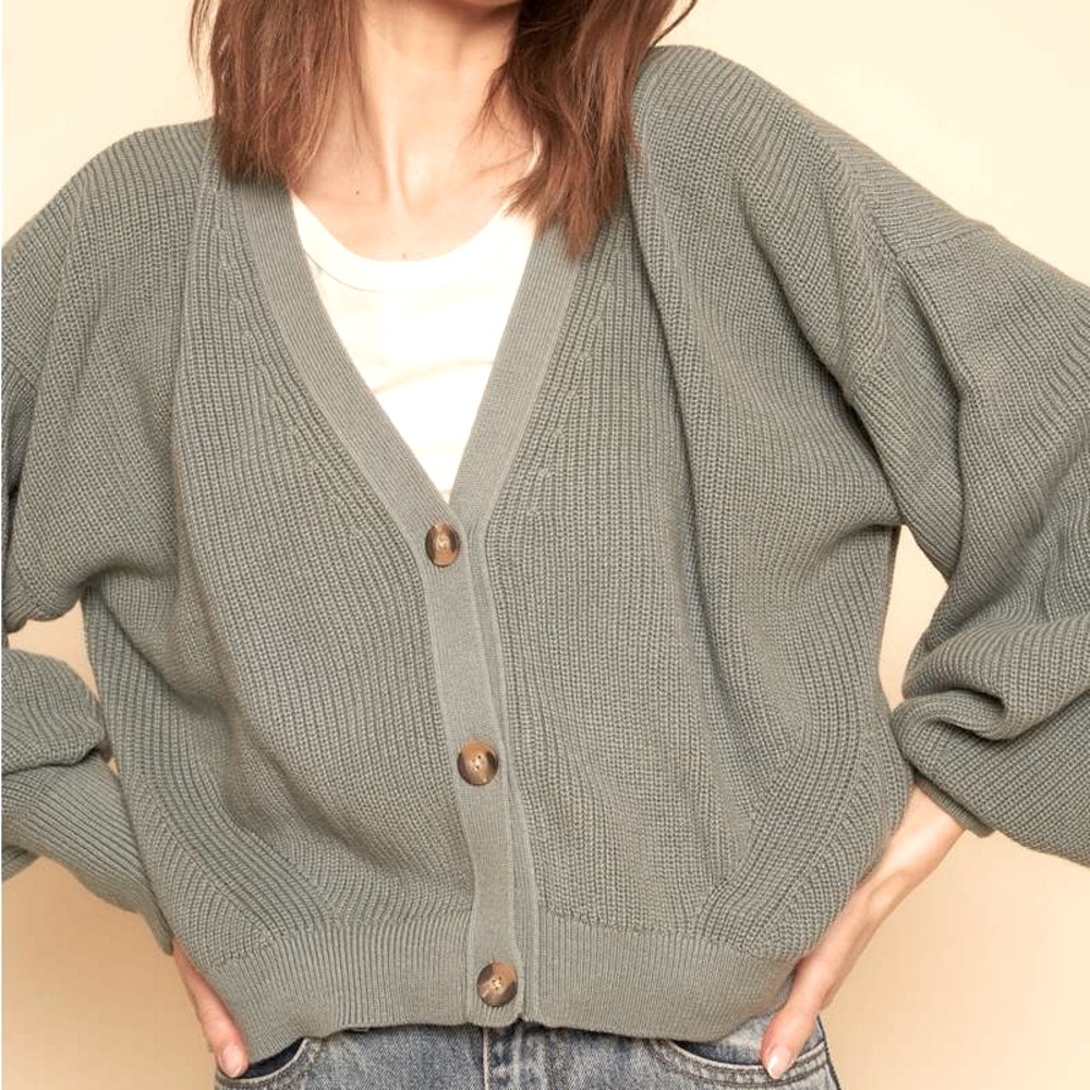 Whimsy + Row Juliet Cardigan Sweater Lead Blue Grey Size XL